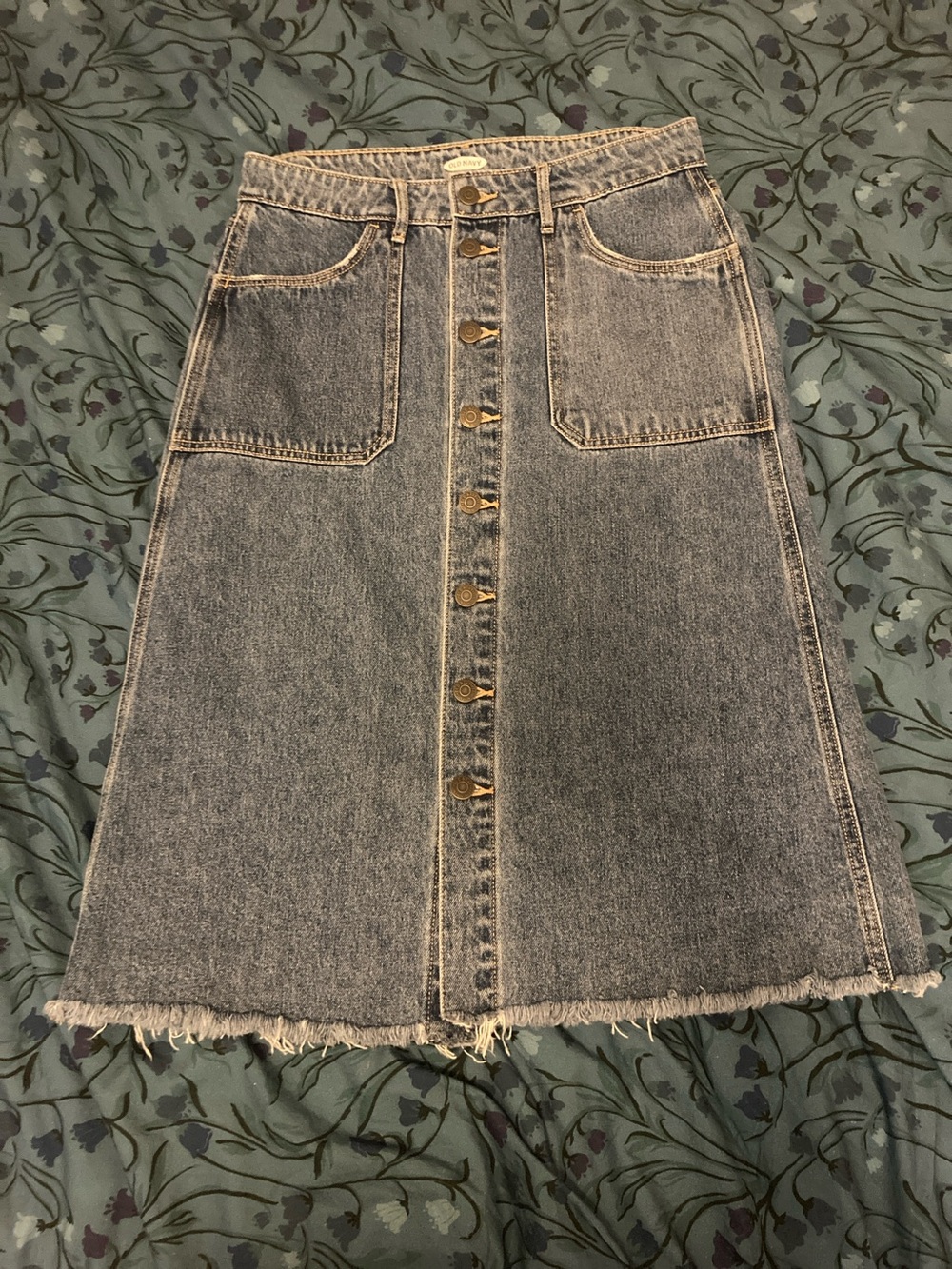 Vintage Y2K Old navy button up denim frayed skirt 100% cotton